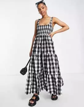 Сарафан макси со сборками и ярусами в мелкую клетку ASOS DESIGN