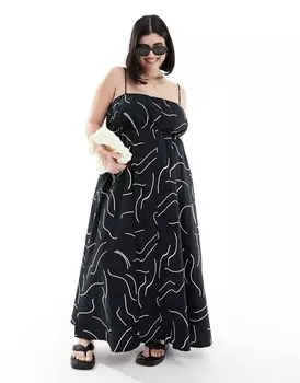 Сарафан макси со сборками и регулируемыми бретелями ASOS DESIGN Curve с однотонным абстрактным принтом