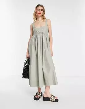 Сарафан миди цвета хаки с квадратным вырезом ASOS DESIGN