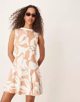 Сарафан миди из хлопка без рукавов ASOS Design с крупным цветочным принтом розового и белого цвета