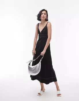 Сарафан миди из поплина Topshop с контрастной строчкой