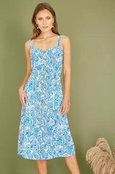 Сарафан миди с принтом листьев пейсли Yumi, синий