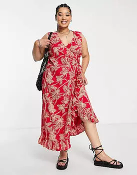 Сарафан миди с запахом и пряжкой красного цвета ASOS DESIGN Curve