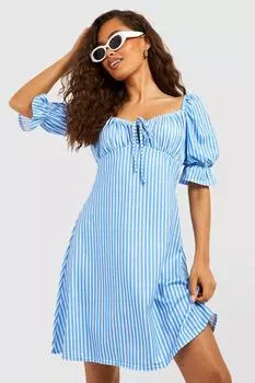 Сарафан с рукавами стрипель Boohoo, синий