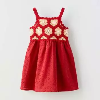 Сарафан Zara Summer Camp Combined Crochet Embroidered, красный