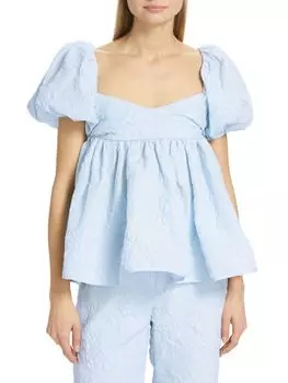 Сари Топ с пышными рукавами и цветочным принтом Cecile, цвет Mist Blue