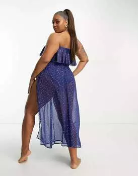 Саронг макси с галстуком Brave Soul Plus темно-синего цвета с цветочным принтом