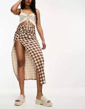 Саронг миди ASOS в клетчатую клетку с закрученными деталями и фактурной отделкой