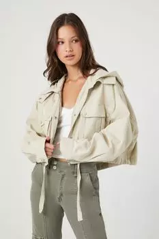 Саржевая куртка с капюшоном и кулиской Forever 21, коричневый