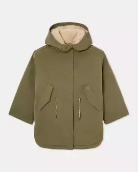 Саржевая парка для девочки на подкладке из овчины Kids El Corte Ingls, цвет 520 Kaki