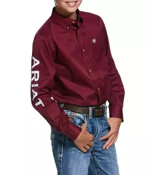 Саржевая рубашка классического кроя с длинными рукавами и логотипом команды Big Boys 7–14 Ariat, красный