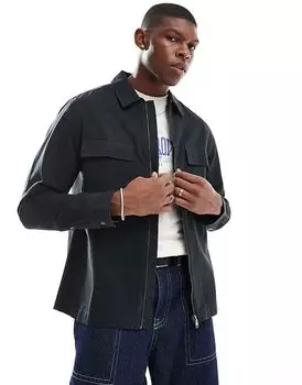 Саржевая рубашка с застежкой-молнией черного цвета ASOS DESIGN