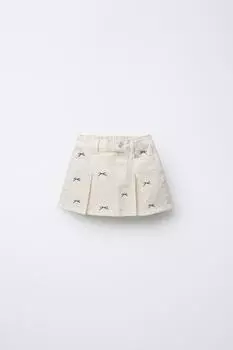 Саржевая юбка с бантиками ZARA, экрю