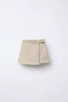 Саржевая юбка с заклепками ZARA, цвет Butter