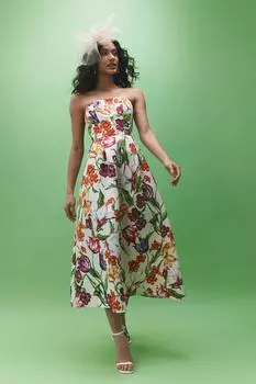 Саржевое платье миди без бретелек с цветочным принтом Oasis, мультиколор