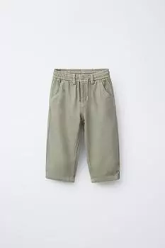 Саржевые брюки с прямыми штанинами ZARA, цвет Light khaki