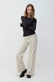 Саржевые брюки с заниженной талией H&M, бежевый