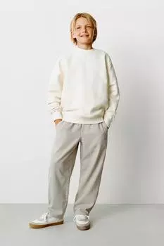 Саржевые брюки свободного покроя ZARA, цвет Stone