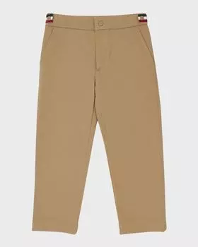 Саржевые брюки в три полоски для мальчиков Moncler, цвет Beige