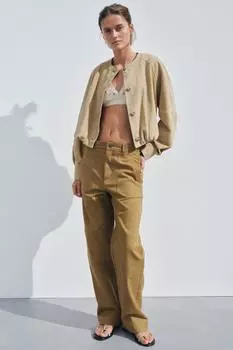 Саржевые брюки ZARA, оливково-зеленый