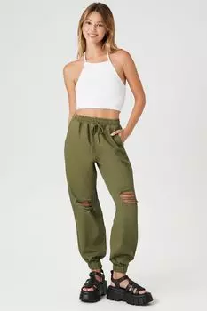 Саржевые джоггеры на шнурке Forever 21, шалфей