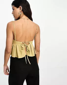 Саржевые майки со складками на подоле ASOS DESIGN оливково-зеленого цвета