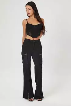 Саржевые расклешенные брюки-карго на молнии Forever 21, черный