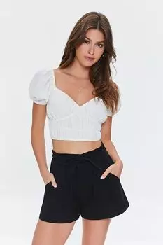 Саржевые шорты из бумажного пакета с завязками Forever 21, черный