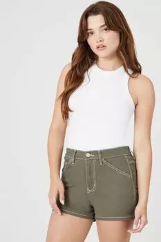 Саржевые шорты с контрастными швами Forever 21, оливковый