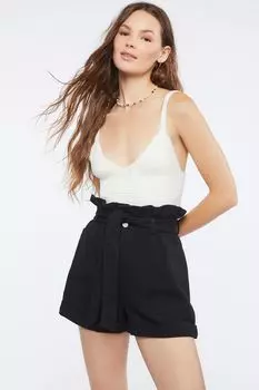 Саржевые шорты с поясом в виде бумажного пакета Forever 21, черный