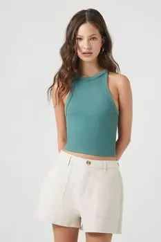 Саржевые шорты с высокой посадкой Forever 21, хаки