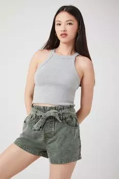 Саржевые шорты в бумажном пакете с завязками на талии Forever 21, оливковый