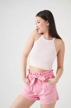 Саржевые шорты в бумажном пакете с завязками на талии Forever 21, розовый