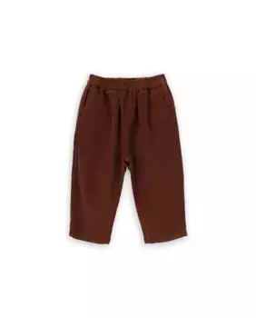 Саржевые штаны для мальчика с эластичной резинкой на талии KNOT, коричневый