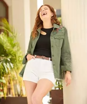 Саржевый жакет цвета хаки с цветочной вышивкой и вырезами Joe Browns, зеленый