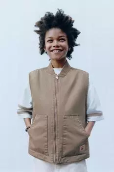 Саржевый жилет с этикеткой ZARA, бежевый
