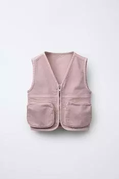 Саржевый жилет с карманами ZARA, цвет Dusty pink