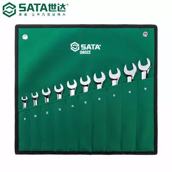 SATA 08022 Набор из 10 полностью полированных ключей двойного назначения, набор ключей с открытым зевом для цветов сливы (может заменить 09020)