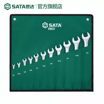 SATA 09021 Набор дюймовых полированных ключей двойного назначения, 11 предметов