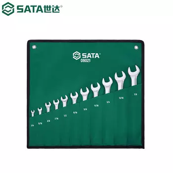 SATA 09021 Набор дюймовых полированных ключей двойного назначения, 11 предметов