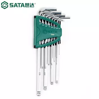 SATA 09102 Набор шестигранных ключей со специальной длинной шаровой головкой, 12 предметов, набор шестигранных ключей с 6 угловыми отвертками