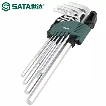 SATA 09103A Набор шестигранных ключей, удлиненный шестигранный ключ с плоской головкой, шестигранный из хромованадиевой стали, закаленная метрическая система, набор из 9 предметов 1,5–10 мм