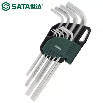 SATA 09107A Набор шестигранных ключей, удлиненный шестигранный ключ с плоской головкой, шестигранник из хромованадиевой стали, закаленная метрическая система, набор из 9 предметов 1,5–10 мм