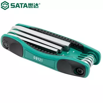 SATA 09121 Набор шестигранных ключей складной шестигранный ключ с плоской головкой шестигранный из хромованадиевой стали закаленная метрическая система из 8 предметов 1,5-8 мм