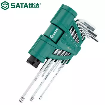SATA 09124 Набор шестигранных ключей, удлиненная шаровая головка, повышенное усилие, шестигранный ключ, легированная сталь SVCM, закаленная метрическая система, набор из 9 предметов 1,5–10 мм