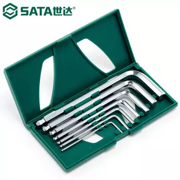 SATA 09125 Набор шестигранных ключей, стандартный ключ с шаровой головкой, шестигранный, легированная сталь SVCM, закаленная метрическая система, набор из 7 предметов