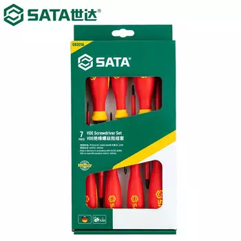 SATA 09301A Набор изолированных высоковольтных отверток VDE1000V Набор крестообразных отверток Набор отверток из хром-ванадий-молибденовой стали, набор из 7 предметов