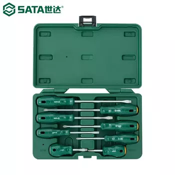 SATA 09306 Набор крестообразных отверток с плоской головкой серии A, 8 предметов, с набором магнитных отверток.