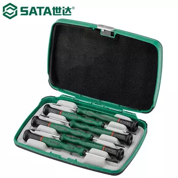 SATA 09311 Набор прецизионных отверток Набор шлицевых отверток Набор бытовых микроотверток SVCM Набор из 6 предметов из легированной стали