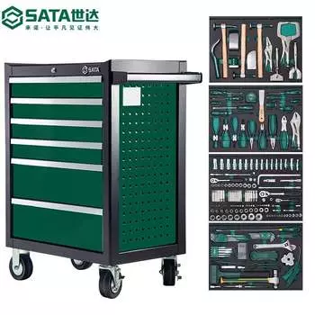 SATA 09930 Набор универсальных тележек для инструментов из листового металла, 249 предметов + тележка для инструментов с 6 ящиками